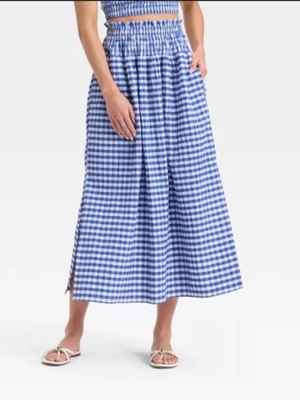 Universal Thread Smocked Maxi Skirt Blue White XL
